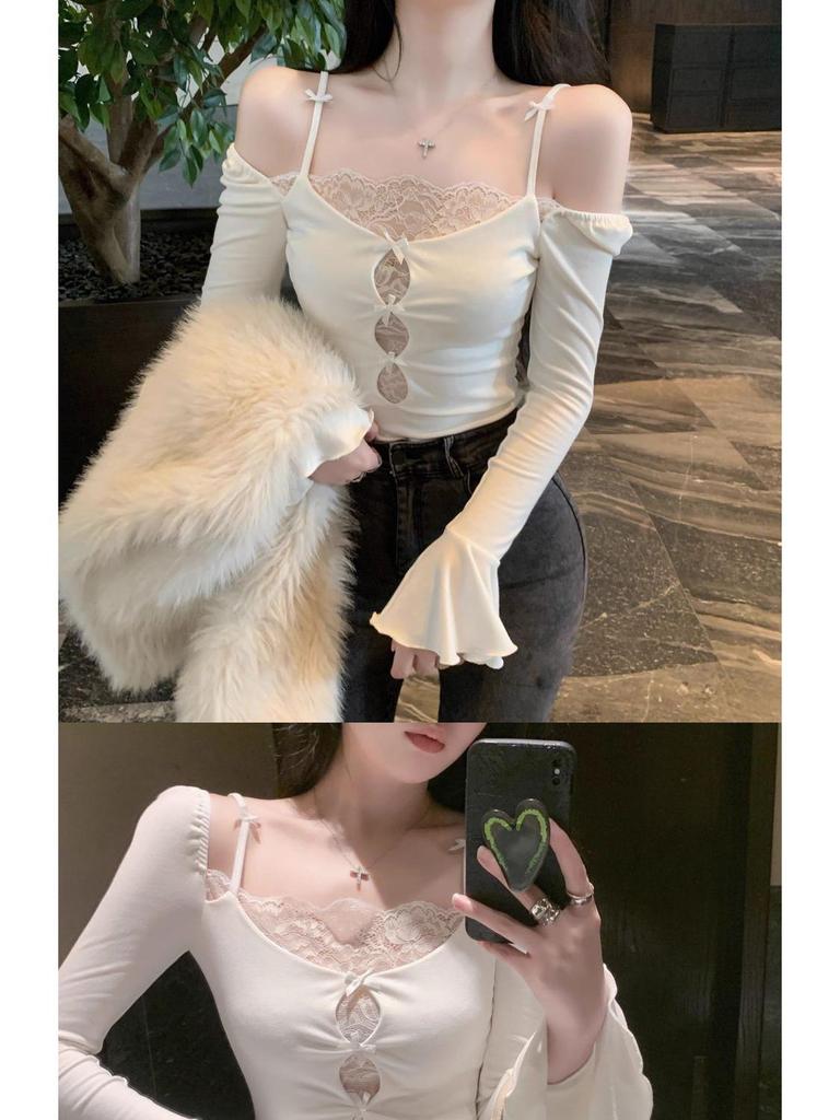 Lace Patchwork Long Sleeve Slim Fit T-shirt - Trendy Autumn/Winter Women's Fashion