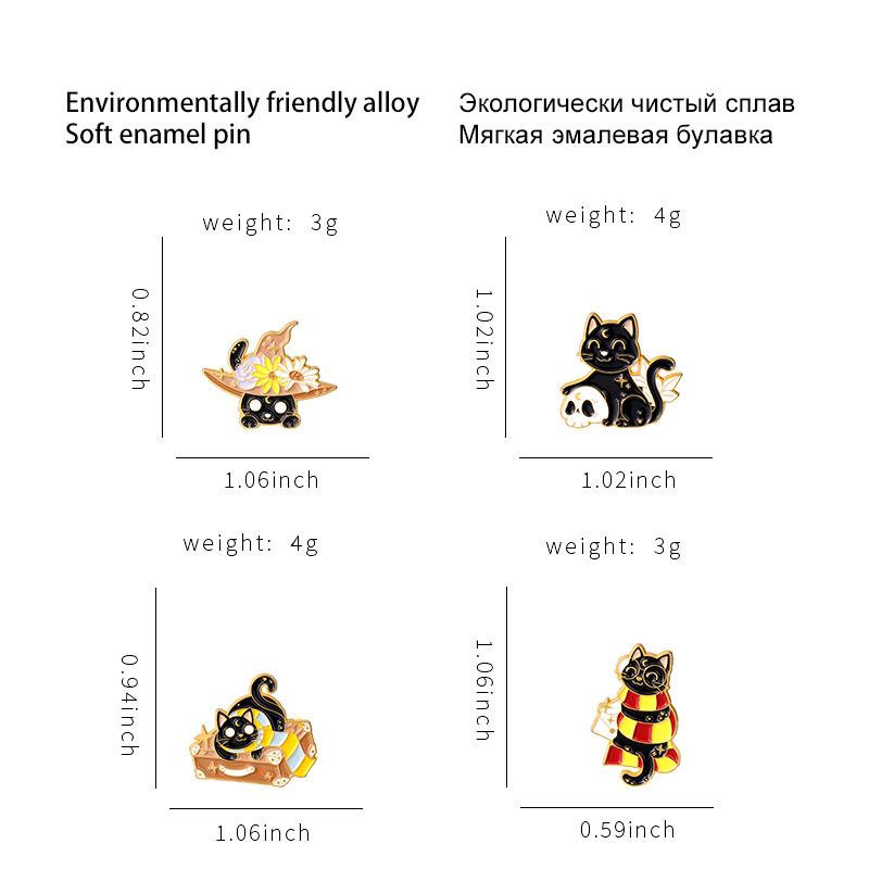 Cute Magic Black Cat Dark Sorcerer Cartoon Alloy Badge Girl Boy Kid Backpack Hat Clothes Collar DIY Decorative Anime Animal Pin