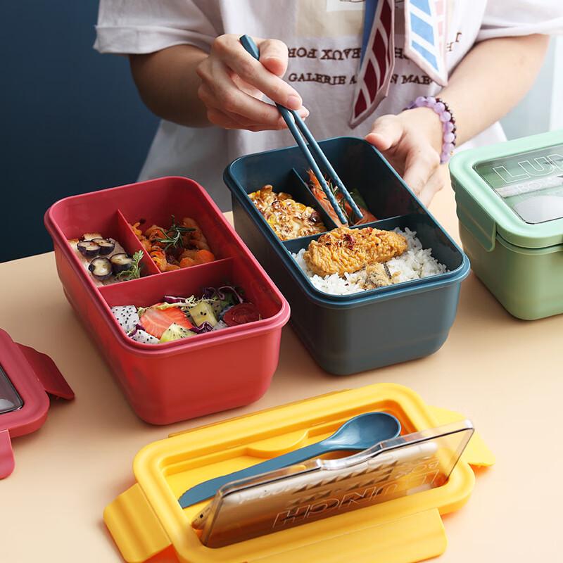 Three-Compartment Bento Lunch Box with Cutlery