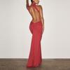 European-American Elegant Halterneck Pleated Slim Gown - Sexy Backless Long Dress