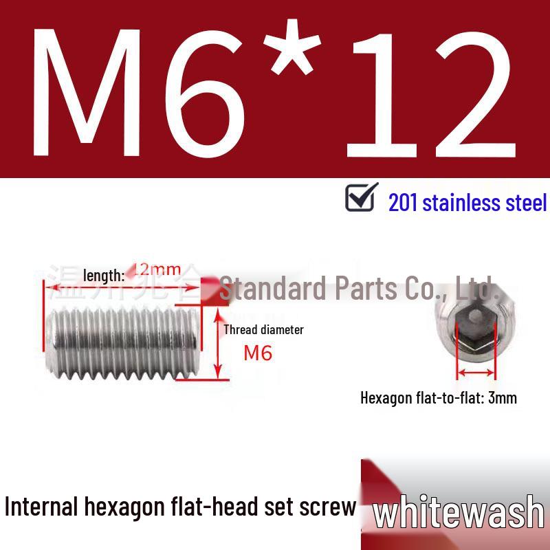 201 Stainless Steel Headless Set Screw - Flat End Socket Screw