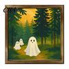Spooky Fireplace Shelf Accents Halloween Ghost/Witch/Skeleton Decorative Painting, Wall Mount Square Wood Frame Wooden Decor Picture for Home Tabletop