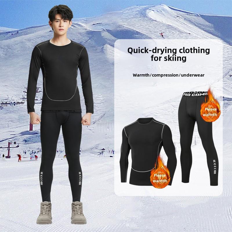Herren Schnelltrocknende Wintersport-Basisschicht: Warmes, eng anliegendes Ski- und Lauf-Oberteil mit Plus-Samt für Outdoor-Fitness