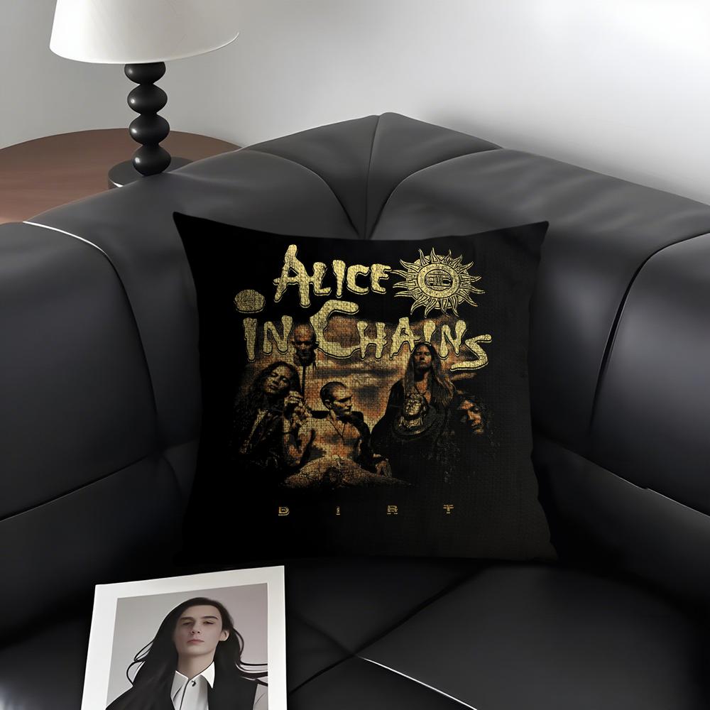 A-Alice In C-Chains Band Cushion Cover Natural Linen Organic Fabric Double-Sided Printing Sofa Home Decor Gift Pillow Case