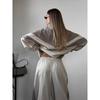 Cross-Border Outerwear Women Spring and Autumn Sports Set Personality Stripe Contrast Color Drawstring Top Loose Polyester Cotton Two-piece Set Suit
