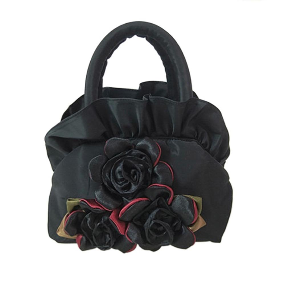 Satin Silk Hanfu Flower Drawstrings Bag Ruffle Small Purse Wallet Rose Flower Handbag  Ladies/Girls