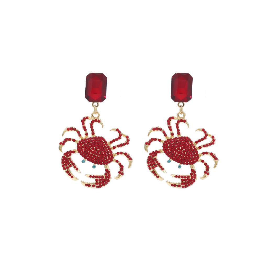 Geometric Light Luxury Diamond Design Crab Earrings Wommen Fashionable Exaggerated Marine Summer Style Jewelry Accessories