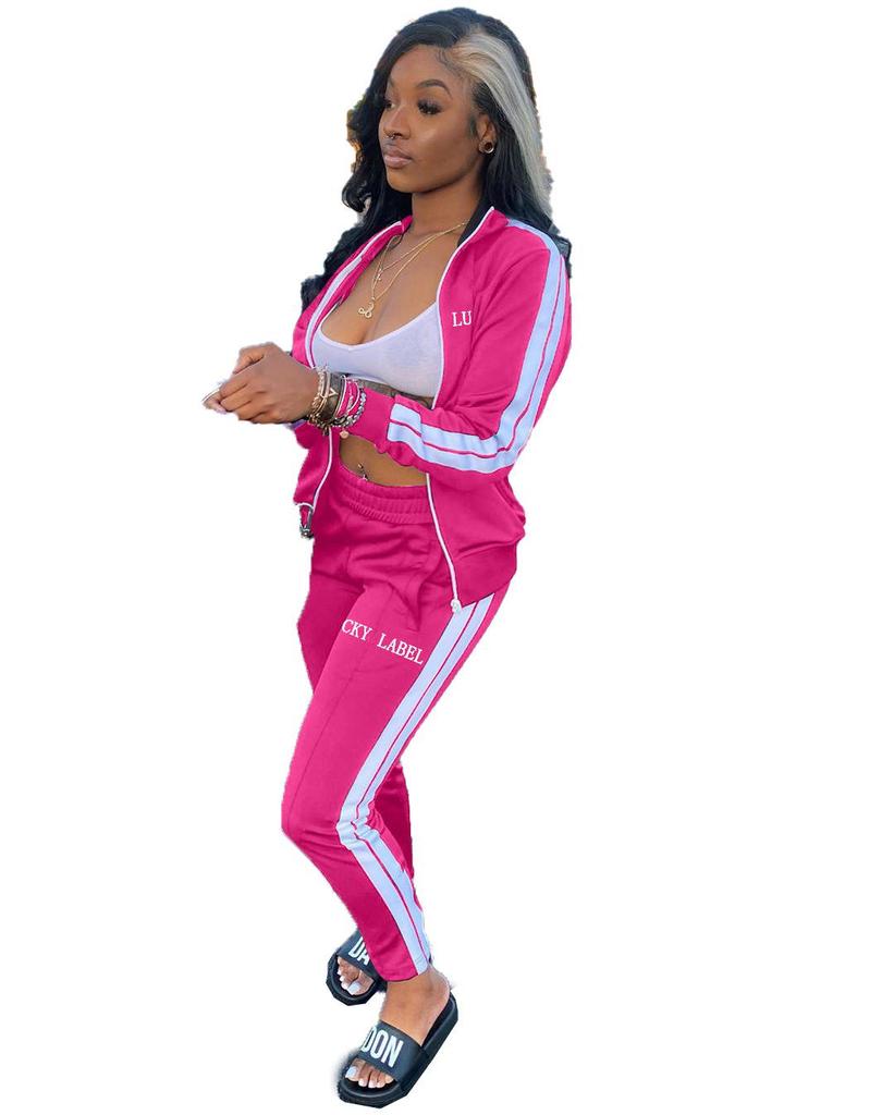 European and American Women's Fashion Letter Embroidery Zipper Sport Casual Two-Piece Set