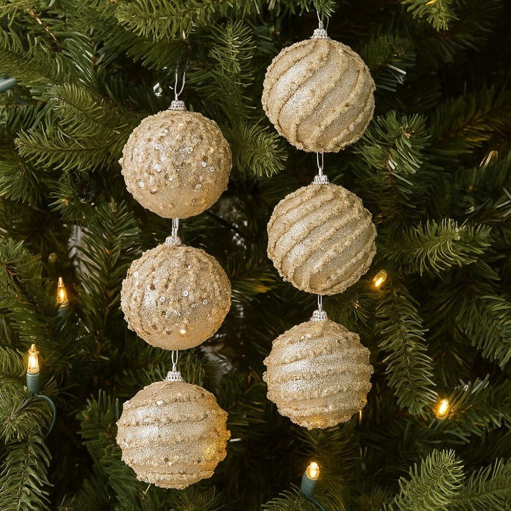 Decorative 8cm Christmas Hanging Balls Champagne Shatterproof Christmas Spheres Pendant Foam Christmas Tree Ornaments Gift