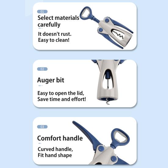 Wine Bottle Opener Ergonomic Handle Wing Corkscrew with Non-Slip Grip Dual Function Bottle Opener for Cork Beer Caps Portable Bar Tool for Home Party