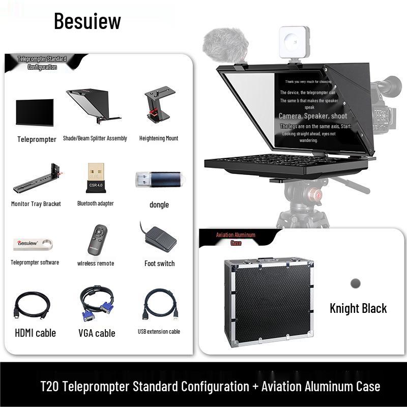 Baishiyue T20 Teleprompter: Large Screen for Live Broadcast, Recording, Speech, and Streaming.