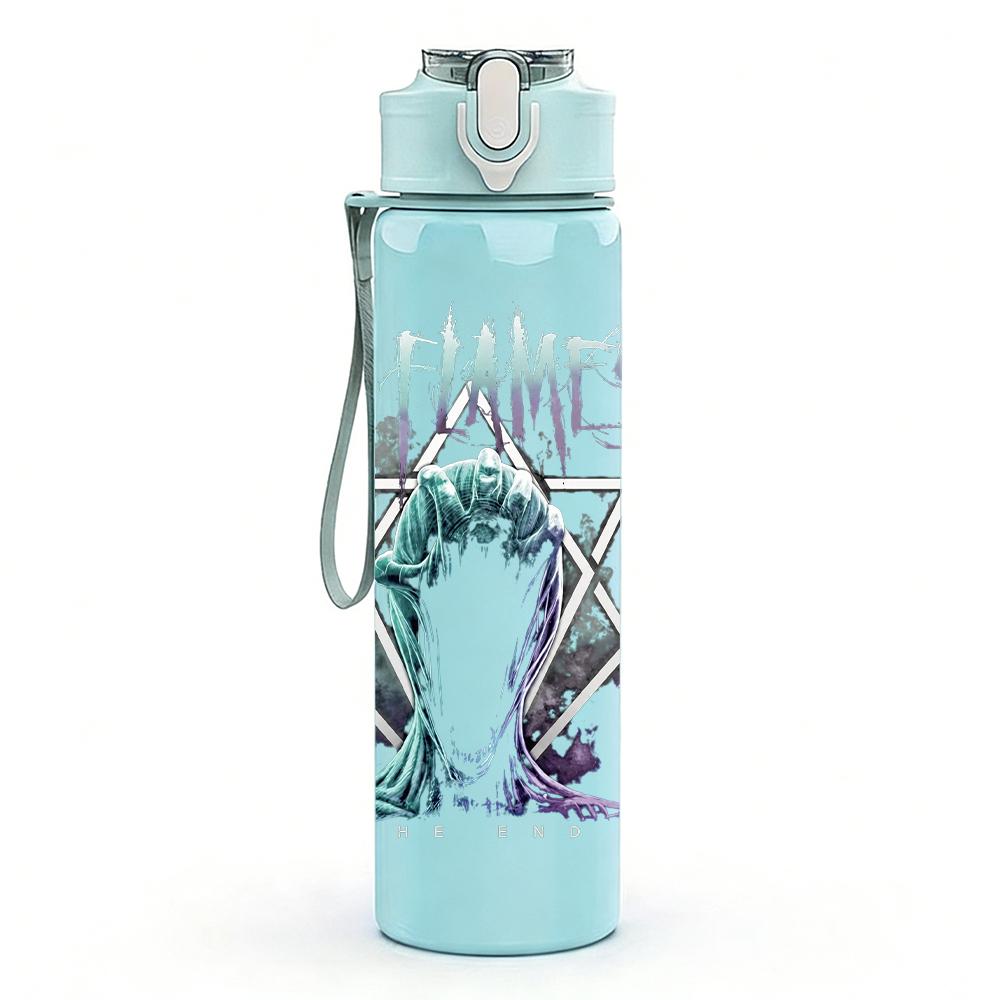 1PC Think Bout The End Pastel Text Print 750ml colorful plastic sports water bottle leakproof pop up lid with straw for outdoor work home use