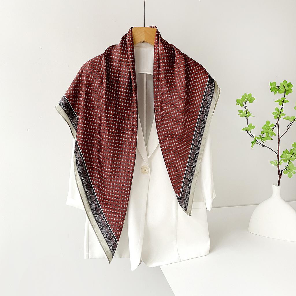New 91cm silk scarf women's satin chain imitation silk large square scarf high-end spring and summer shawl