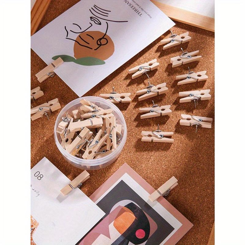 20pcs Wooden Clip Picture Nails, Photo Wall Messages Push Pins, Felt Board Decoration Fixing Large Head Nail Clips