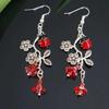Cute Enamel Ladybug Floral Branch Red Glass Bellflower Dangle Earrings for Women Boho Nature Retro Sliver Color Jewelry Gifts