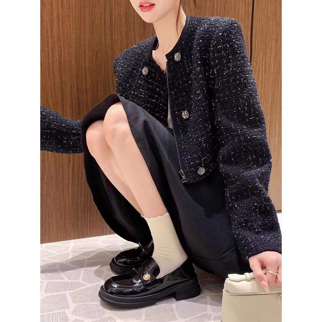 Grape Mother of the Same Style, British Style Leather Small Gold Coin Single Shoes Thick Heel Soft Sole Platform Loafer Leather Shoes Women's Autumn