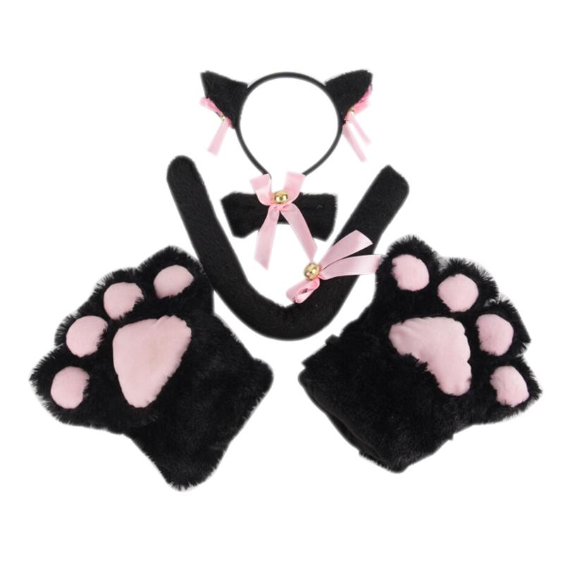 5Pcs/Set Cat Cosplay Costume Cat Tail Ears Collar Paws Gloves Set Cute