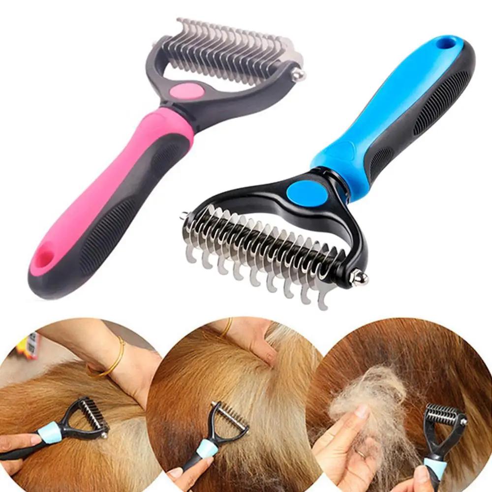 Cat Hair Removal Comb Dog Hair Removal Brush Stainless Steel Double Sided Pet Grooming Brush Removing Tangles Cat Accessories