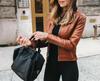 Casual Formal Stylish Women's Genuine Lambskin Leather Motorcycle Brown Handmade Jacket