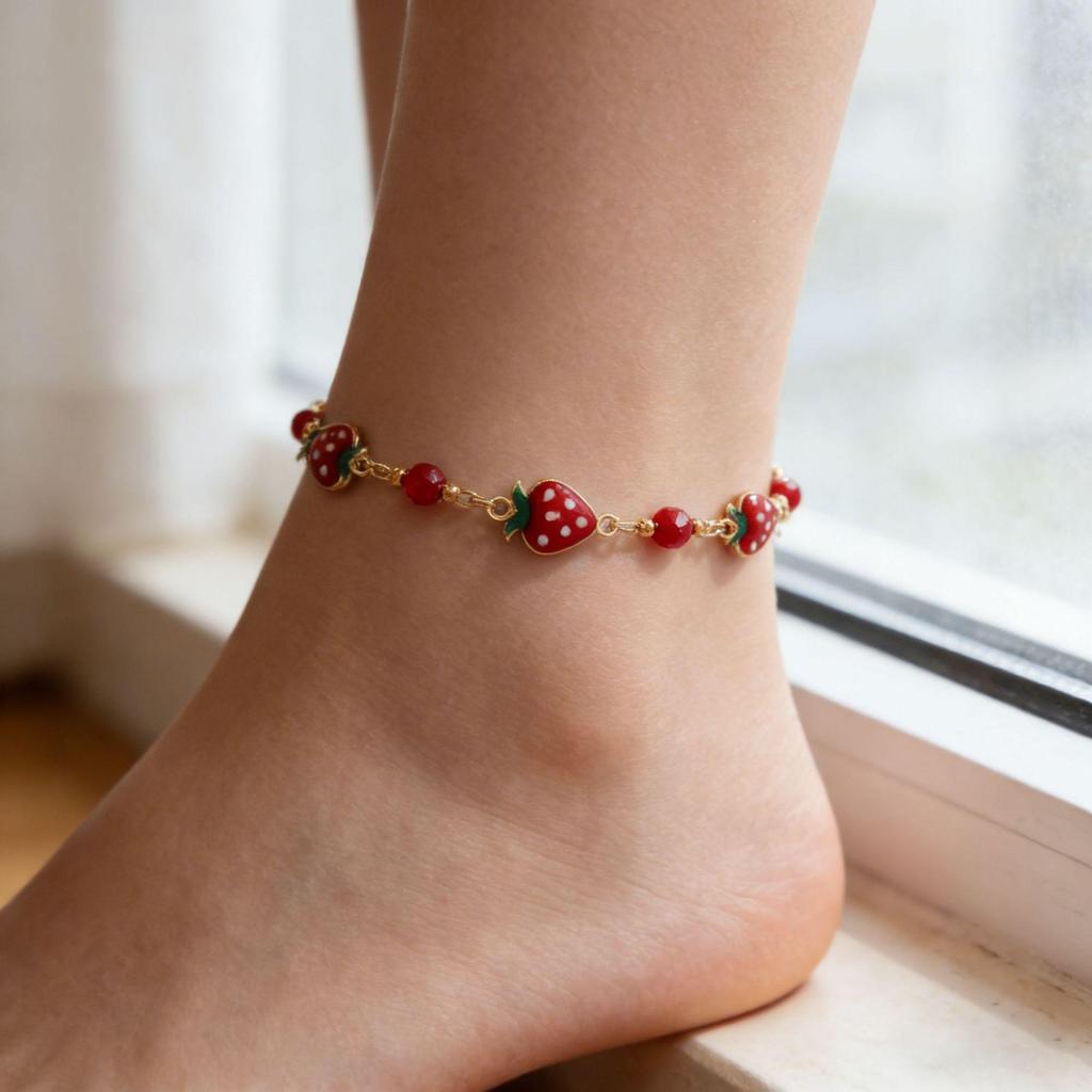 Elegant Women's Strawberry Bracelet - Sweet Summer Fashion Fruit Jewelry