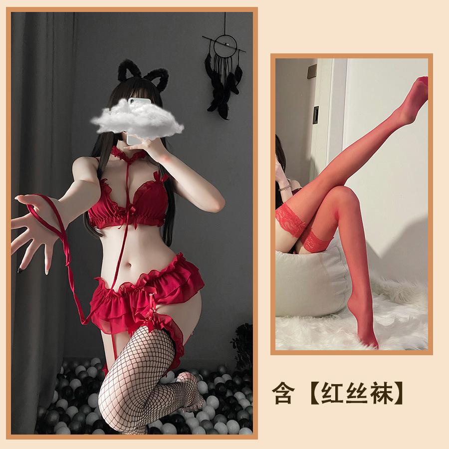 Sexy Lingerie Cute Princess Garters Sexy Three-point Suit Seduction Chiffon Split Cute Slave Girl