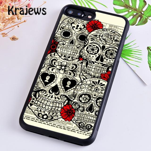 Krajews Candy Skull Sugar Day Of The Dead Phone Case For iPhone 14 5s 6s 7 8 plus X XR XS 11 12 13 pro max Samsung S21 S22 ultra