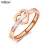 JeeMango Titanium Stainless Steel White Shell Love Heart Rings Jewelry For Women Girls Simple Romantic Engagement Ring JR20006