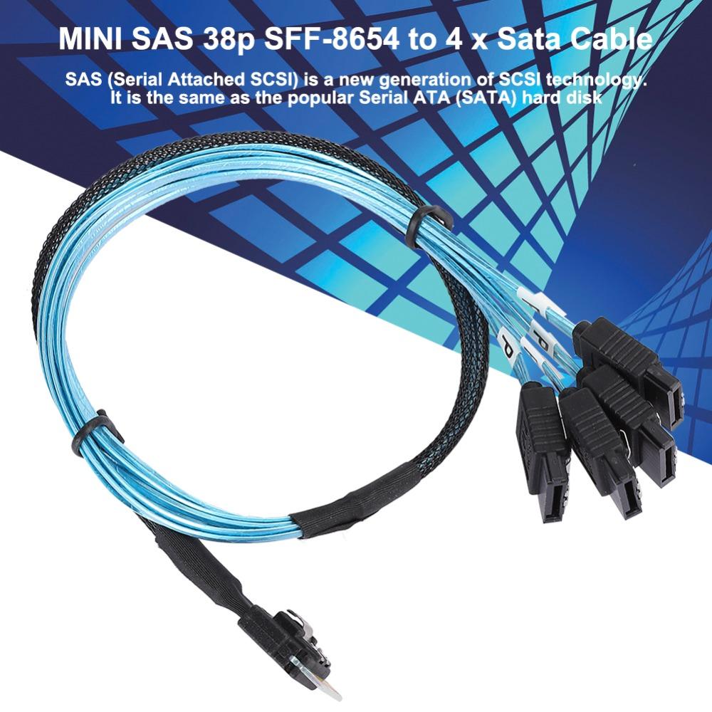 12Gbps SFF‑8654 to 4 x Satas  Cable 38p Server Data Transmission Cable Connecting Line  Computer