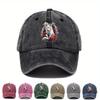White Wolf and Red Roses Graphic Baseball Cap Unisex Polyester Distressed Outdoor Adjustable Sports Hat