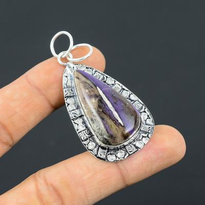 Anniversary Gift For Her Natural Charoite Gemstone Pendant 925 Sterling Silver