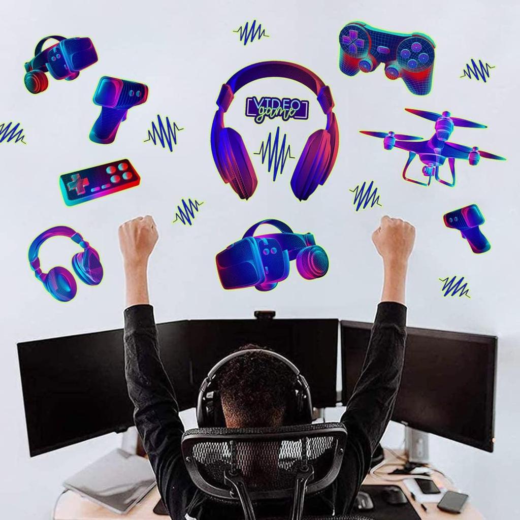 Gaming Wall Decals Glow In The Dark Game Wall Stickers Boy Gamer Video Game Controller Wall Decor for Boys Room Kids Bedroom Home Playroom Decoration