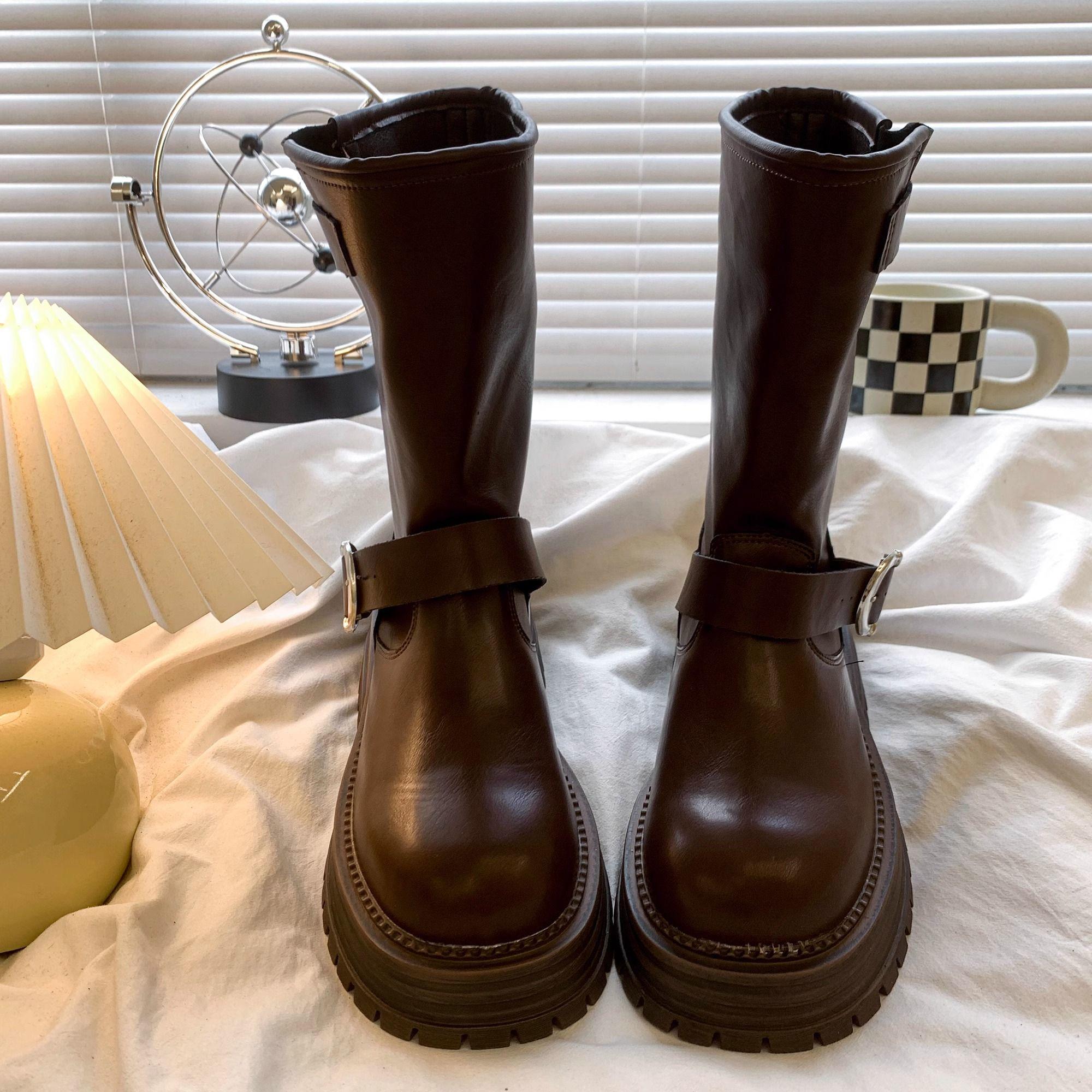 

Fashion Spring Autumn Round Toe Leather Platform Women s Half High Boots Fashion 2025 Trend Hot Demi-season New in Ladies Mid Calf Shoes 35