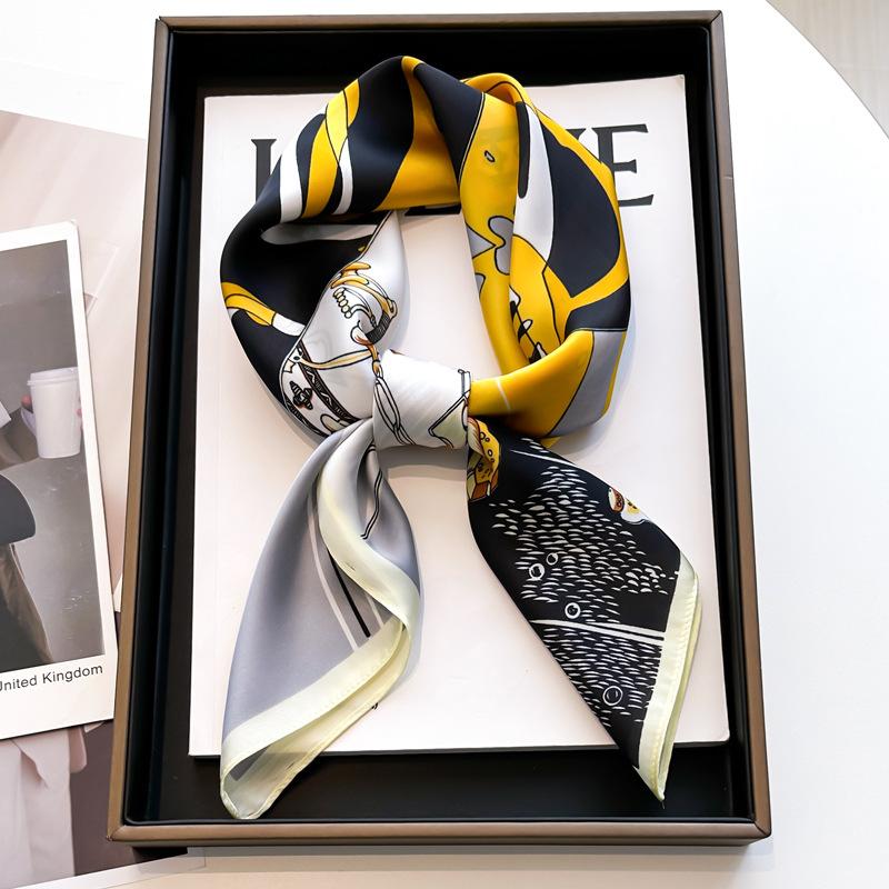 Luxury Silk Square Scarf Women Satin Bandana Print Scarves Head Band Fashion Lady Hair Shawl and Wrap Female Neckerchief Hijab