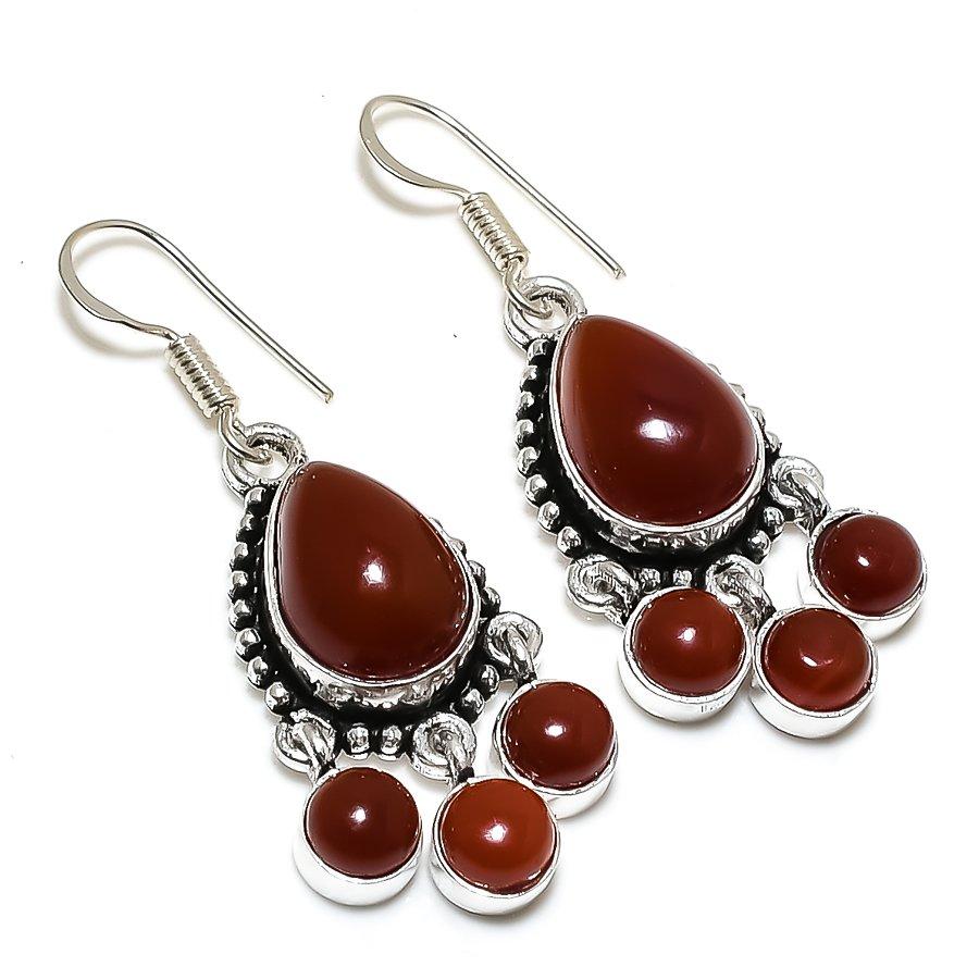 

Этнические ювелирные серьги ручной работы с красным сердоликом и драгоценным камнем 1,85 дюйма VR-4131