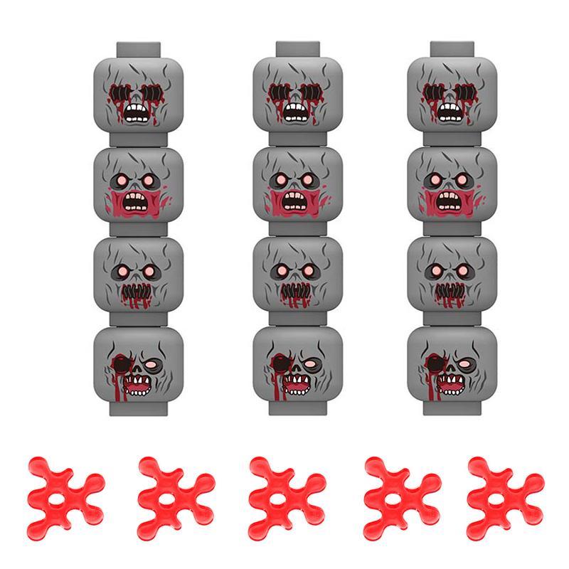 MOC Militär Zombie Verletztes Gesicht Zubehör Bausteine Armee Soldaten Figuren Kopf Emotionale Waffe Teile Mini Steine Spielzeug