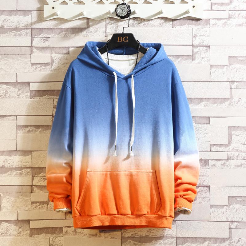 

Men s Spring and Autumn Hooded Pullover Gradient Color Long Sleeve Hooded Sweatshirt Thickened Windproof Casual Pullover Sweatshirt M