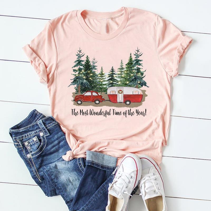 Happy Holiday New Year Christmas Theme Printed Short-Sleeve T-shirt 2XL