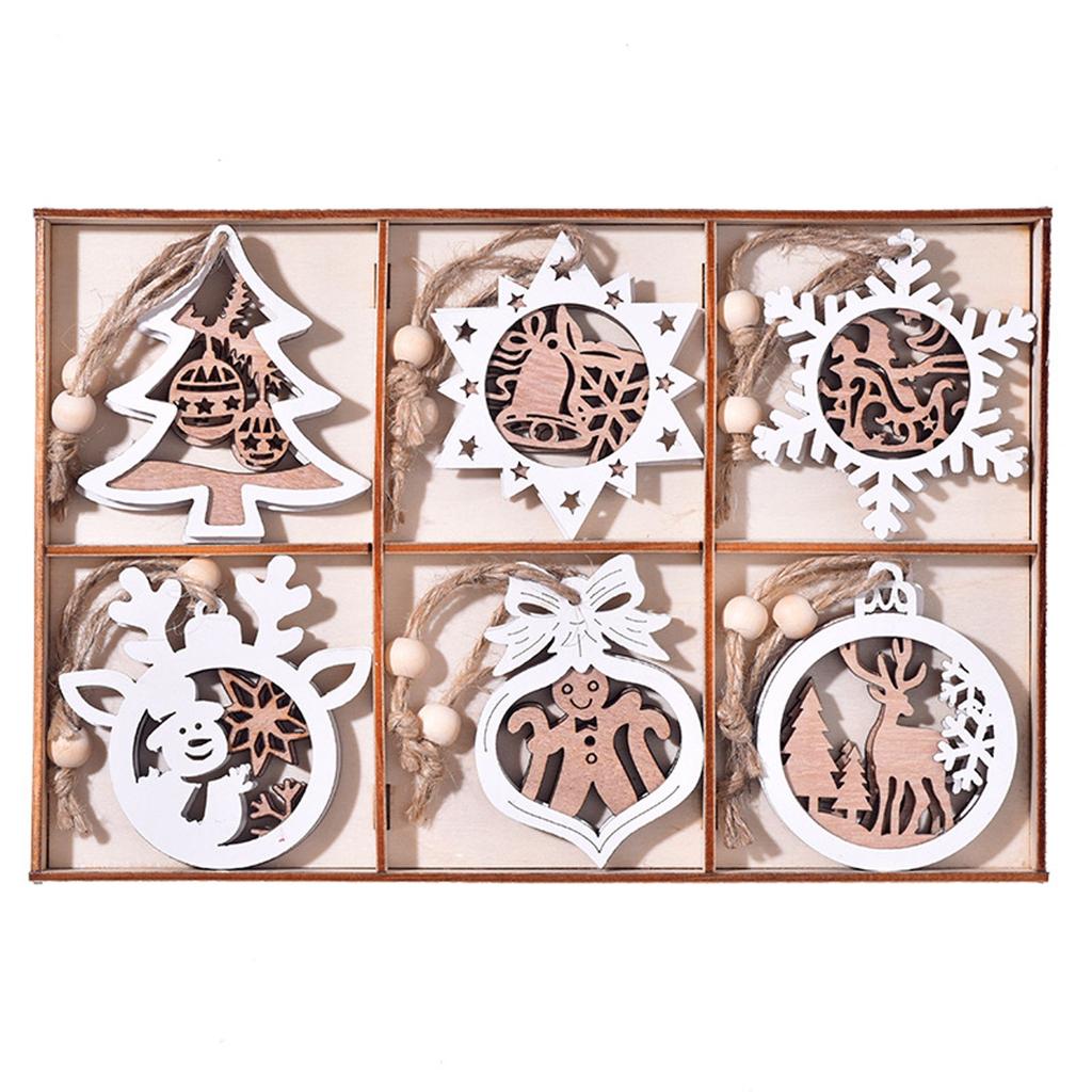 12 ks Vánoční ozdoby Dřevěné přívěsky Duté Dvouvrstvé Bílé