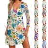 Women's Fashion Casual V-Neck Floral Print Pocket Three-quarter Sleeve Dress