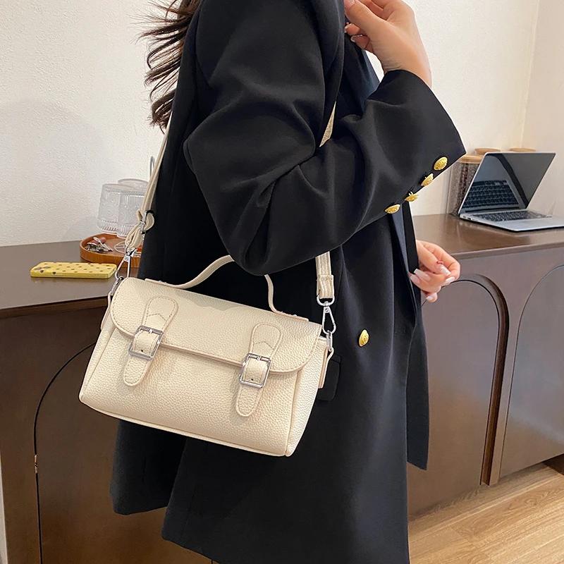 New Pu Leather Buckle Bag for Women Simple Large Capacity Women's Handbag Solid Square Shoulder Crossbody Bags