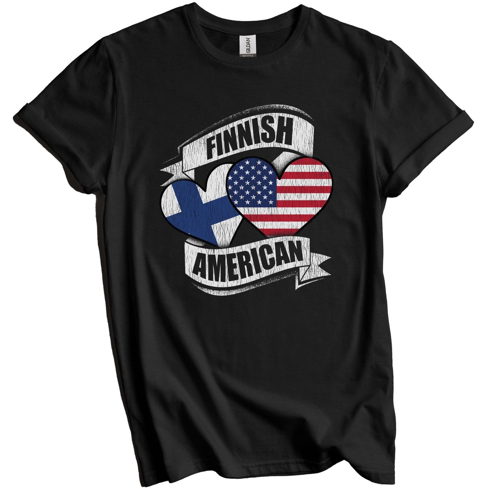 Finnish American Hearts USA Finland Flags T-Shirt M