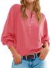 2025 Women's Solid Color Knit V-Neck Button-Up Sweater with Loose Lantern Sleeves