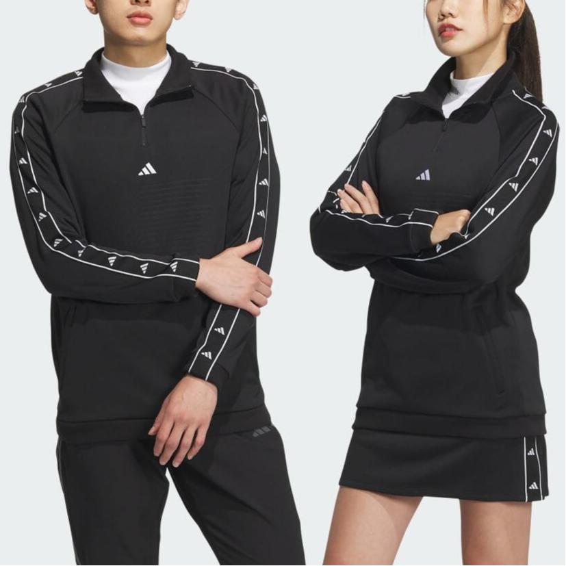 adidas Men's 1/4 Zip Mock Neck Tape Logo Sweatshirt Black Men IM7238