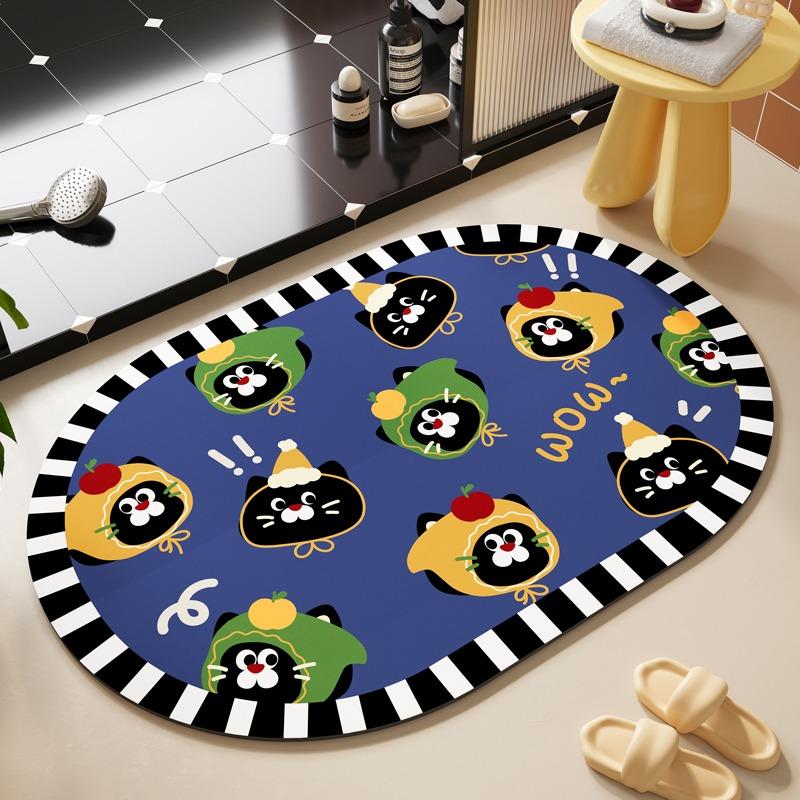 Bathroom Mat Cartoon Dog Cute Style Rug Absorbent Quick-drying Floor Mats Toilet Diatom Mud Non-slip Carpet Oval Decorative Rugs
