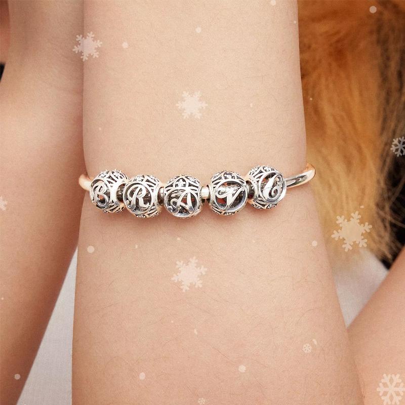 BAMOER 925 Silver Letter Collection A to Z Alphabet Charms Beads fit Charm Bracelet DIY Jewelry Making