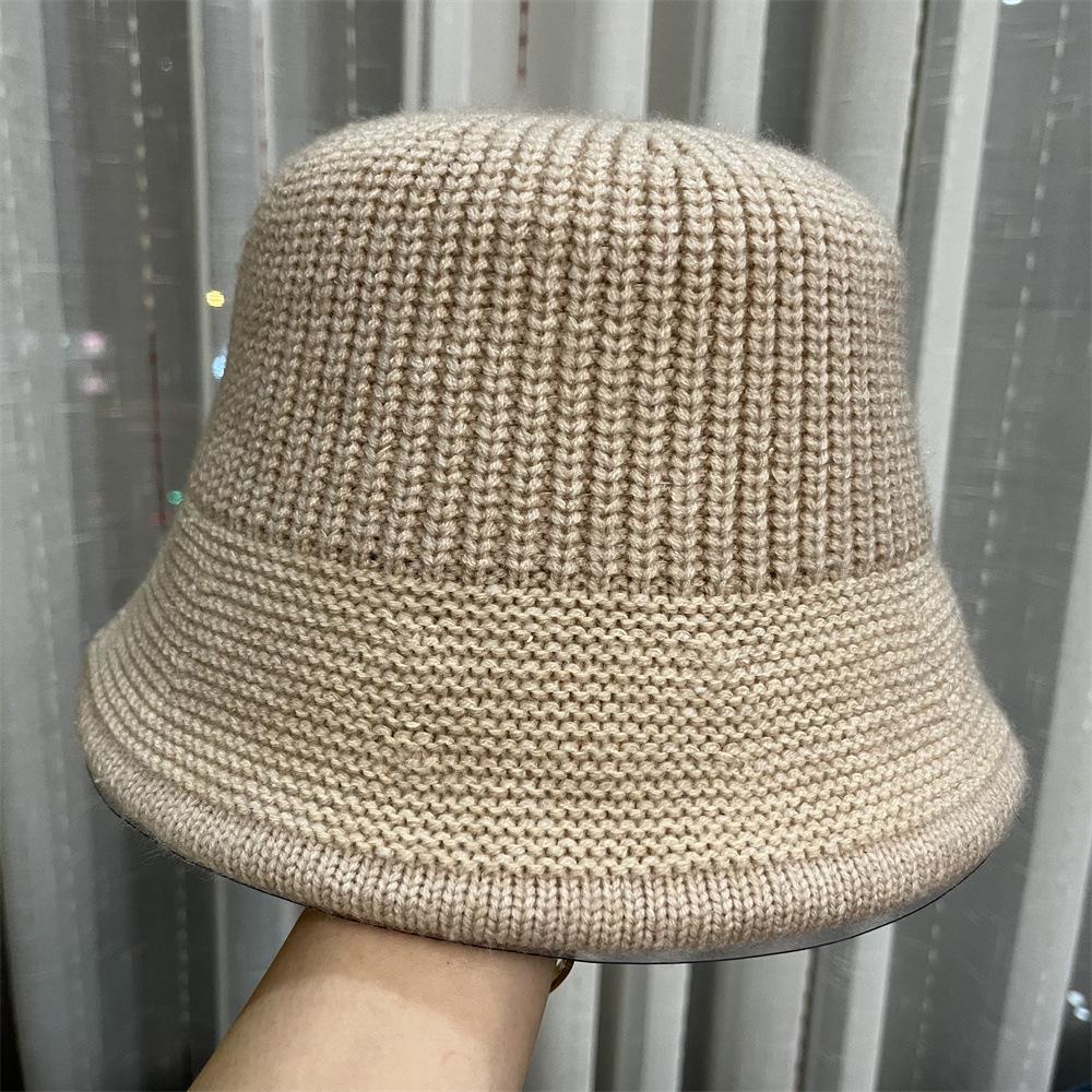 Tide Ladies Wool Hat Autumn and Winter Face Small Solid Color Bucket Hat Versatile Dome Knitted Bucket Hat Women