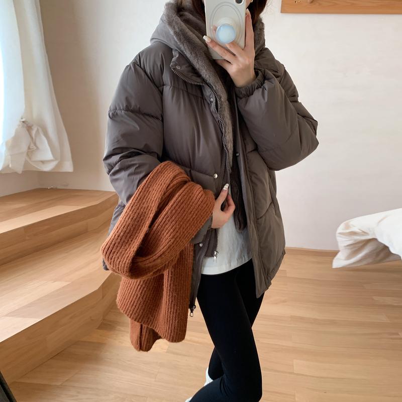 

Winter Warm Puffer Jacket Outerwear Detachable Hood Cotton Coat for Women M сірий колір
