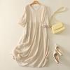 Real spring and summer new cotton and linen literary and retro loose V-neck Japanese and Korean travel dress women's clothing