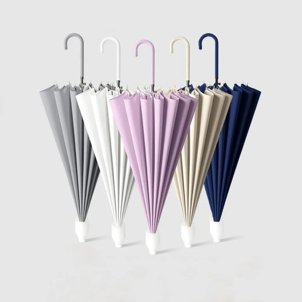 16 Bone Waterproof Canopy Umbrella Large Size with Lid Car Carrying Umbrella Simple Long Handle Umbrella Semi-automatic Umbrella