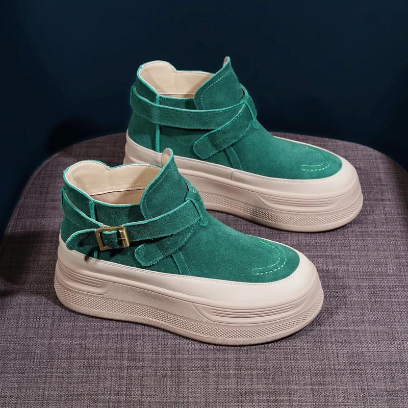 Platform Women's Short Ankle Boots Suede Belt Buckle Designer Flats Brand 2025 Trend Walking Comfort Winter Suede Sneakers